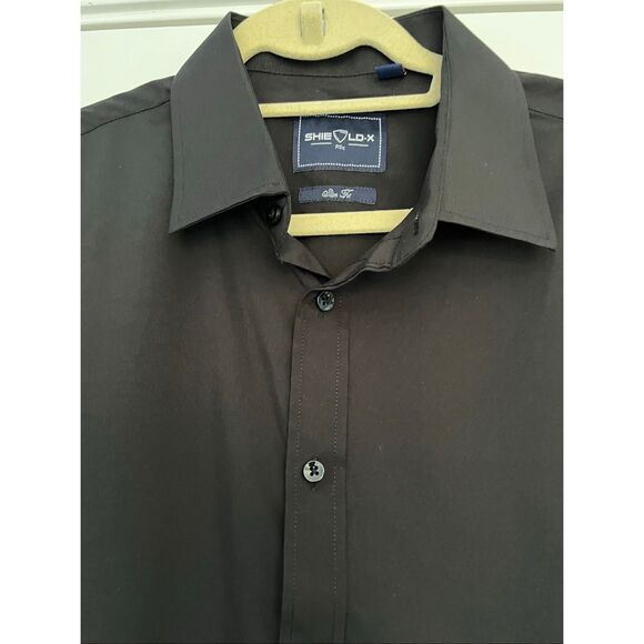 Shield-X Flex Men's Size Large Standard Fit Black Long Sleeve Button Down Shirt - Picture 4 of 8